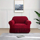 Zebra Velvet Turkish Sofa Cover With Frill - Maroon